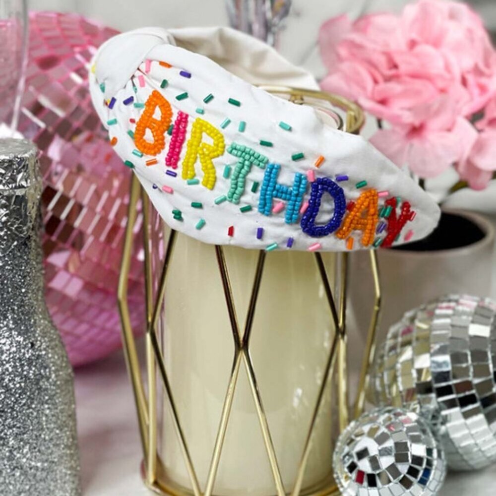 NEW IT's MY BIRTHDAY Confetti Rainbow White Fabric Embellished Headband